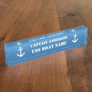 Placa De Nombre Capitán y barco clásicos de la cadena náutica