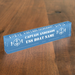 Placa De Nombre Capitán y barco de Anchor y Caballo de Mar