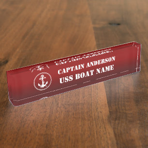 Placa De Nombre Capitán y barco de Anchor y Rope