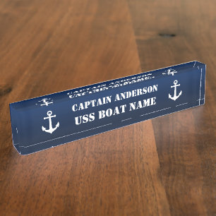 Placa De Nombre Capitán y barco de antaño náutico de época