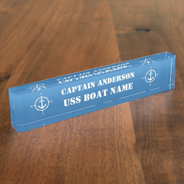 Placa De Nombre Capitán y barco del Ancla de brújula náutica (Lateral)