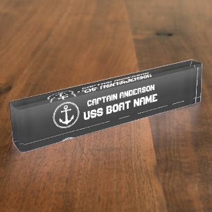 Placa De Nombre Capitán y barco moderno de Ancla náutica