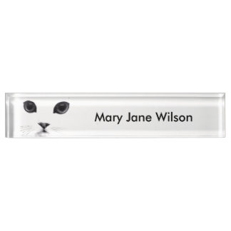Placa De Nombre Cara blanca negra del gato