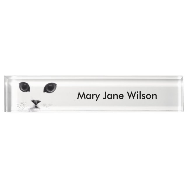 Placa De Nombre Cara blanca negra del gato (Anverso)