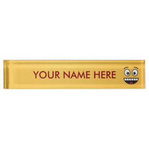 Placa De Nombre Cara sonriente con boca abierta