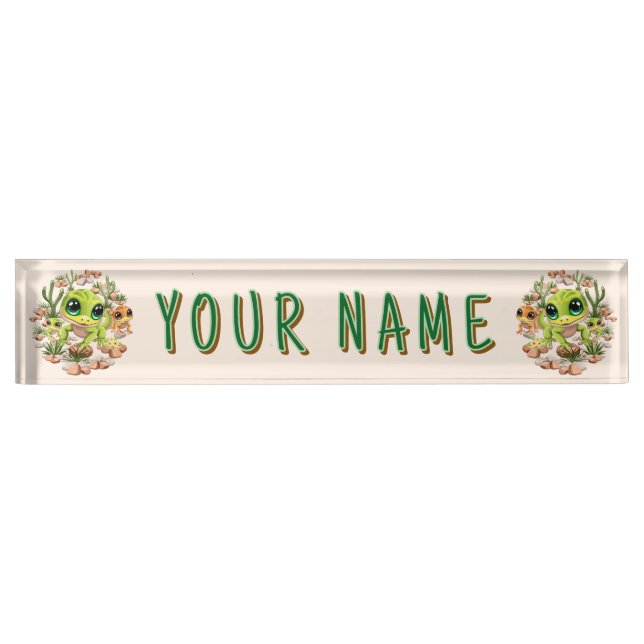 Placa De Nombre Caracteres de dibujos animados de Baby Geckos Cute (Anverso)