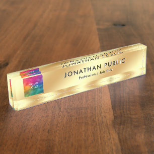 Placa De Nombre Cargar su logotipo Profesional Elegant Gold