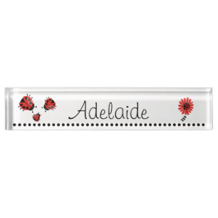 Placa De Nombre Cariño Moderno Mariquita Roja Personalizada