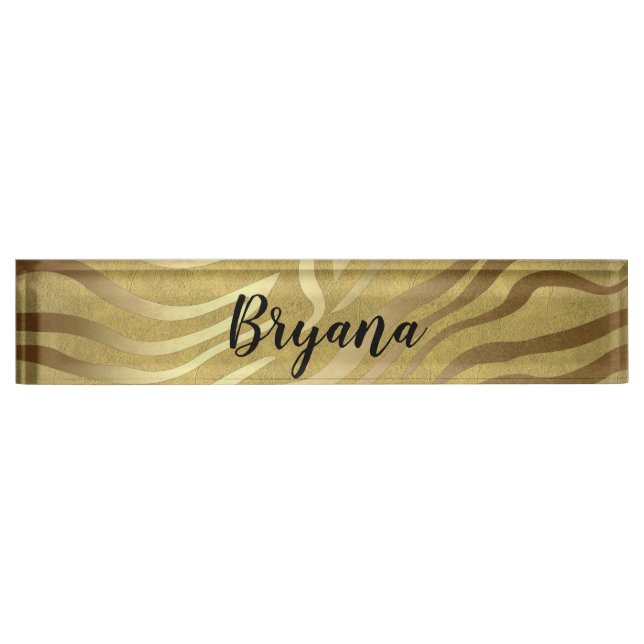 Placa De Nombre Cebra dorada zebra zebra jungla Safari Glam (Anverso)