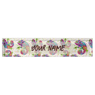 Placa De Nombre Chameleon Paint Stains Watercolor Style