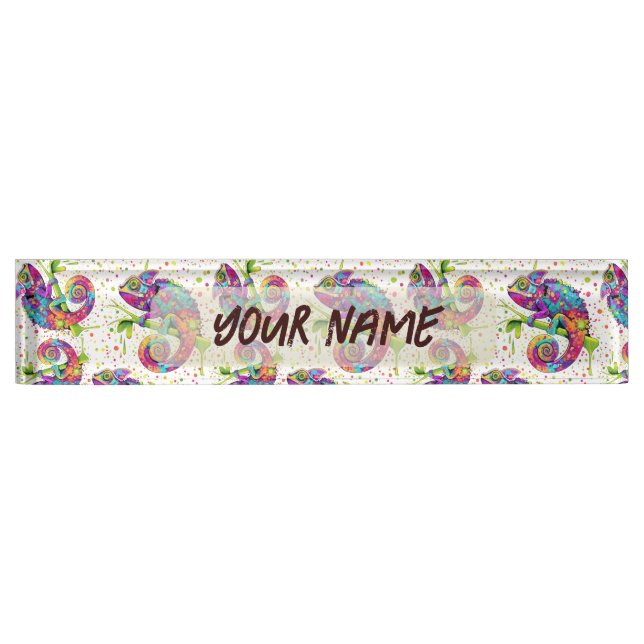Placa De Nombre Chameleon Paint Stains Watercolor Style (Anverso)