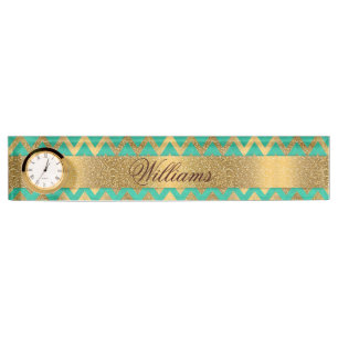 Placa De Nombre Chevron zigzag purpurina de oro de moda