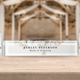 Placa De Nombre Chic Elegante Flor Blanca Floral