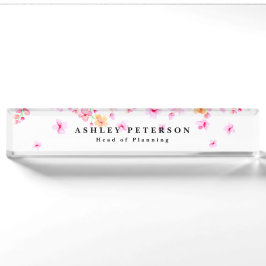 Placa De Nombre Chic Flor Elegante Rosa