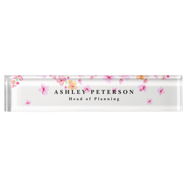 Placa De Nombre Chic Flor Elegante Rosa (Anverso)