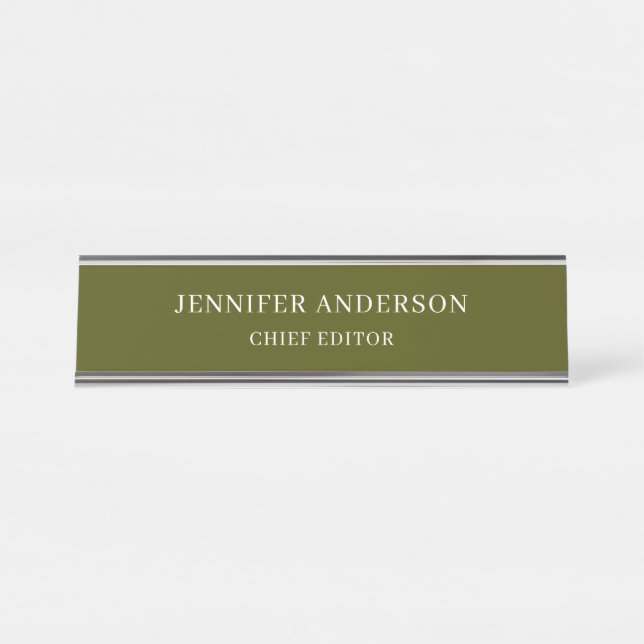 Placa De Nombre Chic Green Professional Modern Plain Minimalist (Anverso)