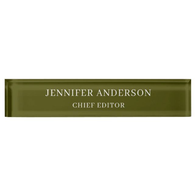 Placa De Nombre Chic Green Professional Modern Plain Minimalist (Anverso)