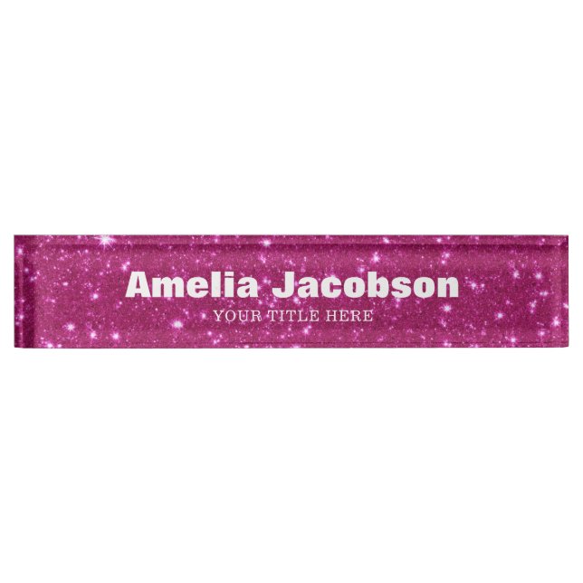 Placa De Nombre Chic Groovy Pink Glitter Personalized Name (Anverso)