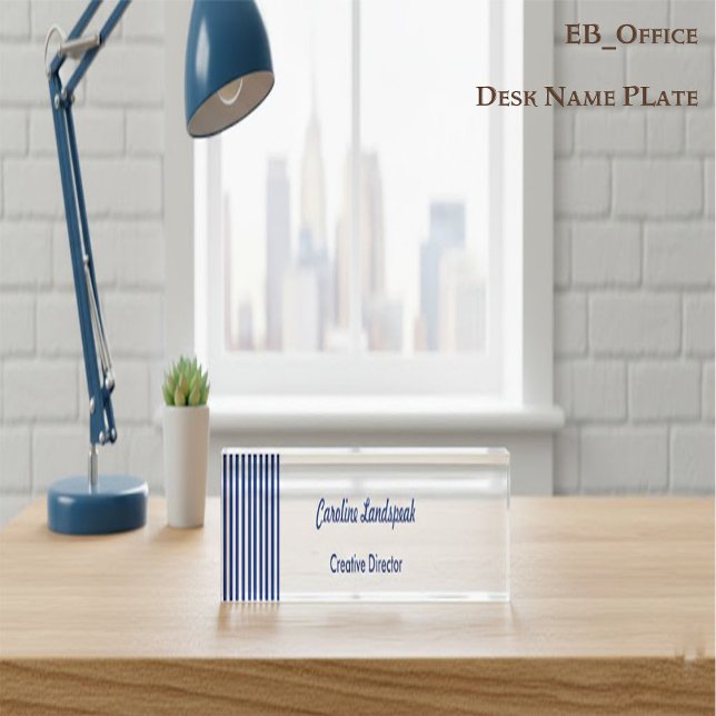 Placa De Nombre Chic Navy Blue White Stripes | Professional Custom (Subido por el creador)