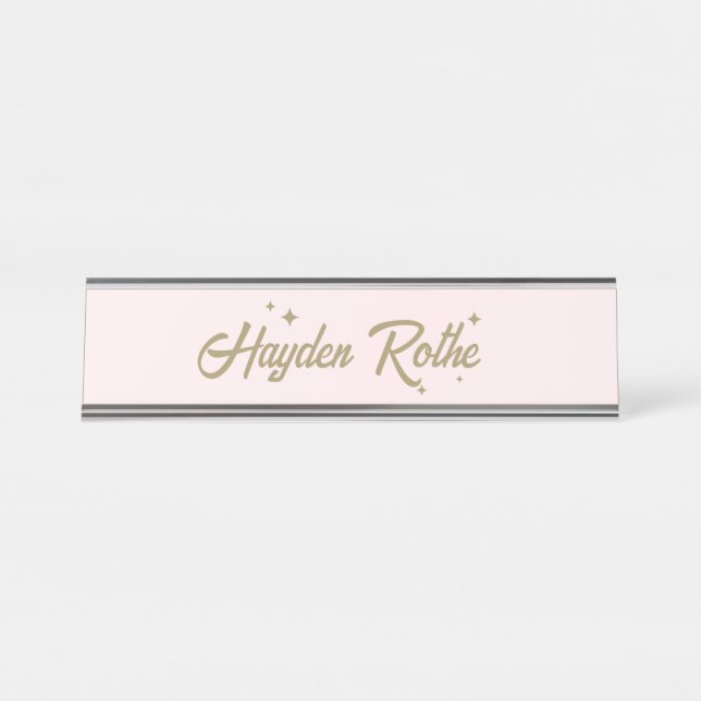 Placa De Nombre Chica rosa Retro Pastel Cute Jefe (Anverso)
