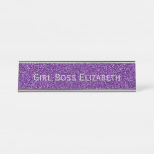 Placa De Nombre Chica Silver Purpurina púrpura personalizado es g