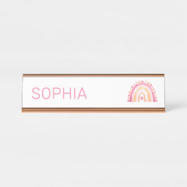Placa De Nombre Chicas Boho acuarela Arcoiris en rosa personalizad