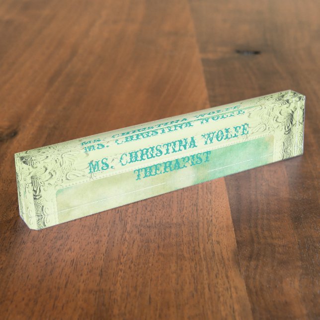 Placa De Nombre Cielo de marco de imagen victoriano y elegantes nu (Lateral)