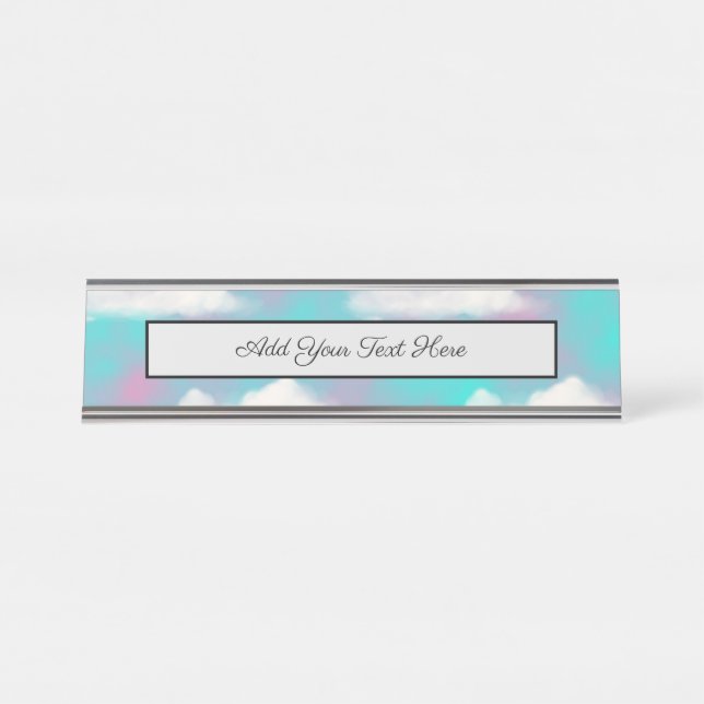 Placa De Nombre Cielo de nubes vaporwave azul (Anverso)
