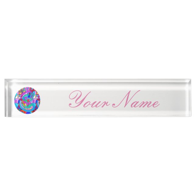 Placa De Nombre circulo de amor hippie groovy (Anverso)