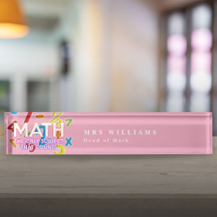 Placa De Nombre Cita Divertida de Matemáticas Moderna Rosa