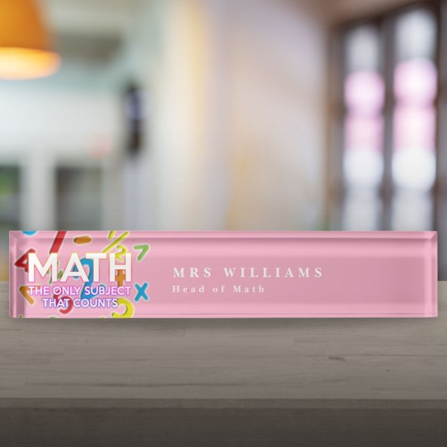 Placa De Nombre Cita Divertida de Matemáticas Moderna Rosa (Cool Funny Math Quote Modern Pink Desk Name Plate)