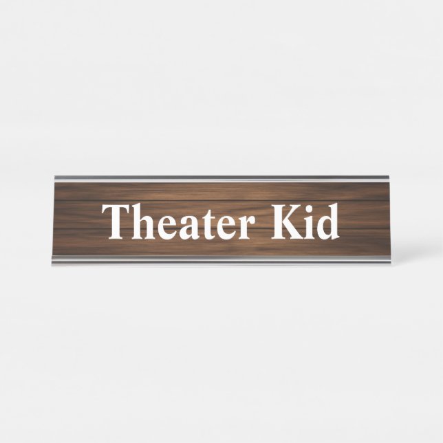 Placa De Nombre Cita divertida de Teatro Kid Retro Wood Grain Pane (Anverso)