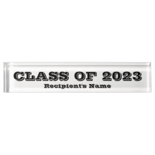 Placa De Nombre Clase de 2023 Clear Black Paperweight por Janz