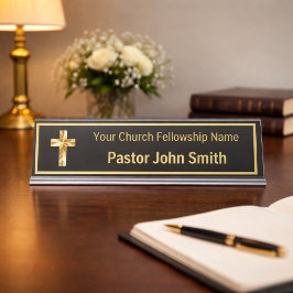 Placa De Nombre Clase Pastoral de Iglesia Negro Elegante