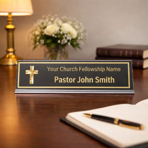 Placa De Nombre Clase Pastoral de Iglesia Negro Elegante