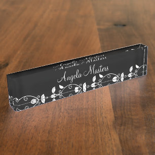Placa De Nombre Clásicas Damas Floral Monograma Ejecutivo