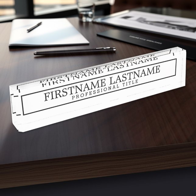 Placa De Nombre Clásico Blanco Negro Nombre y Título Profesional (Personalized Name Plate)