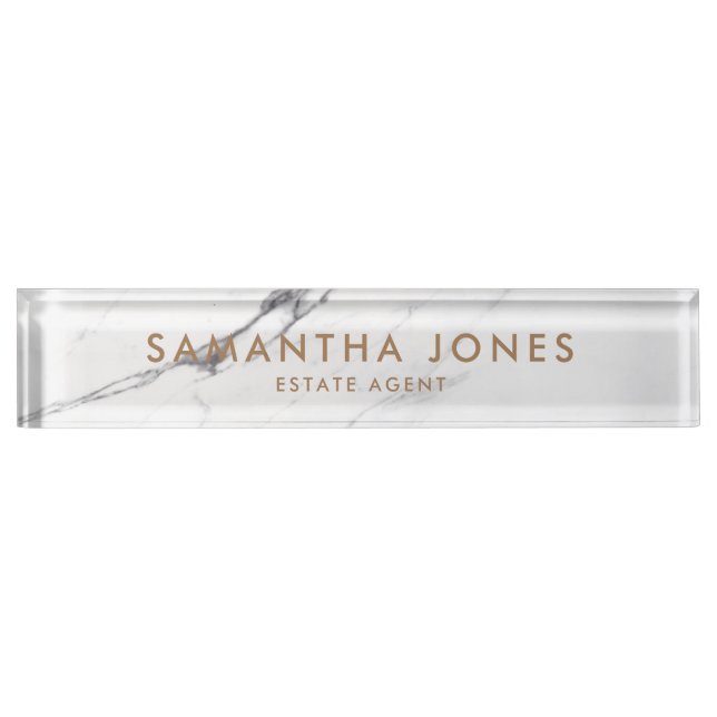 Placa De Nombre Clásico de mármol de Carrara blanca personalizado (Anverso)