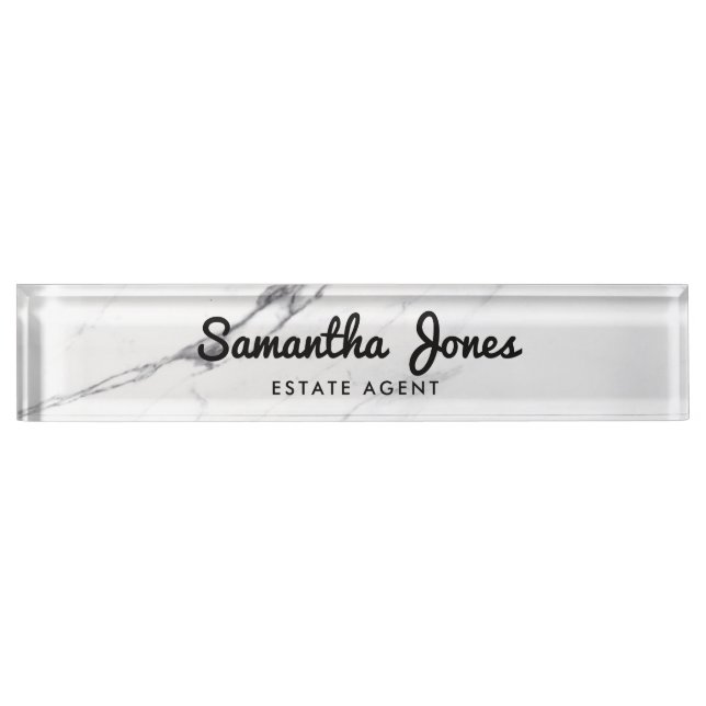 Placa De Nombre Clásico de mármol de Carrara blanca personalizado (Anverso)