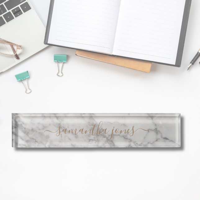Placa De Nombre Clásico de oro de mármol blanco de Carrara persona (White Carrara Marble Gold Classic Personalised Nameplate
)