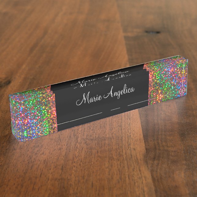 Placa De Nombre Clásico Glitzy Glam Ladies Monograma Desk Nameplat (Lateral)