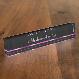 Placa De Nombre Clásico Glitzy Ladies Monograma Escritorio Nombrad