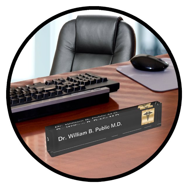 Placa De Nombre Clásico Médica Office Gold Caduceus (Subido por el creador)