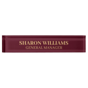 Placa De Nombre Clásico Profesional Burgundy Red Office Título
