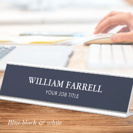 Placa De Nombre Clásico Profesional Tradicional Azul-Negro Blanco