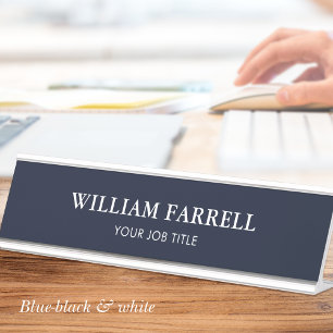Placa De Nombre Clásico Profesional Tradicional Azul-Negro Blanco