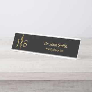 Placa De Nombre Clásico Rod de Oro Asclepio en Medicina Negra