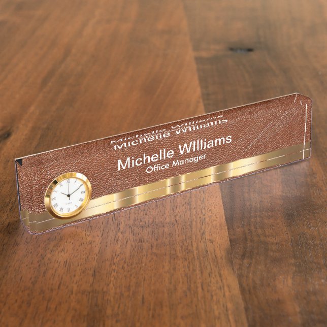 Placa De Nombre Classy Executive Gift Leather Look Desk Name Plate (Lateral)