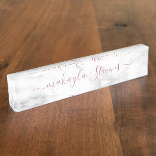 Placa De Nombre Classy Girly Luxury Marble Custom Name