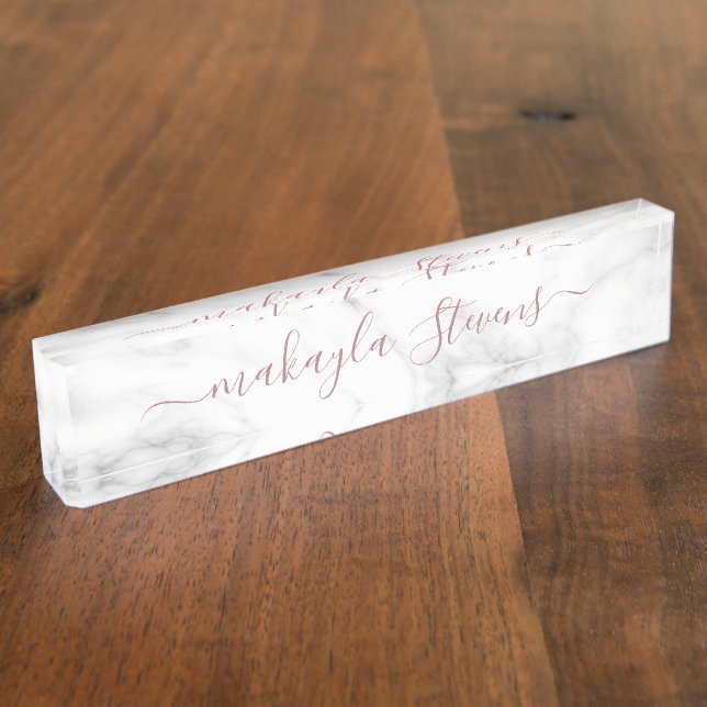 Placa De Nombre Classy Girly Luxury Marble Custom Name (Lateral)